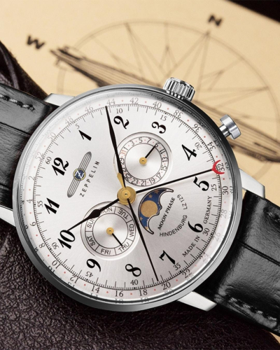 7036-1 Zeppelin LZ 129 Hindenburg Moonphase quartz férfi karóra (40mm)